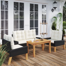  4 részes polyrattan és tömör fa kerti ülőgarnitúra párnákkal kerti bútor