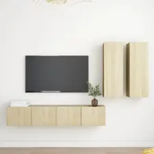  4 részes sonoma-tölgyszínű forgácslap TV-szekrényszett bútor