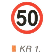  50 km sebességkorlátozás KR1. információs tábla, állvány