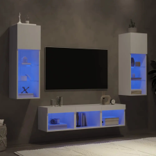  5 darab fehér szerelt fa fali TV-bútor LED-del bútor