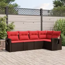  5 db barna polyrattan kerti kanapégarnitúra párnákkal kerti bútor