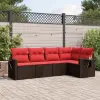  5 db barna polyrattan kerti kanapégarnitúra párnákkal