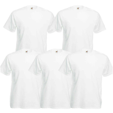  5 db Fruit of the Loom rövid ujjú póló, erősített nyakrész, duplasoros varrás, unisex, fehér - S
