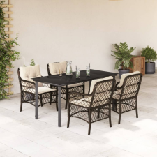  5-részes barna polyrattan kerti étkezőgarnitúra párnákkal kerti bútor