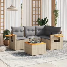  5 részes bézs polyrattan kerti ülőgarnitúra párnákkal kerti bútor