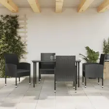  5 részes fekete polyrattan és acél kerti étkezőgarnitúra kerti bútor