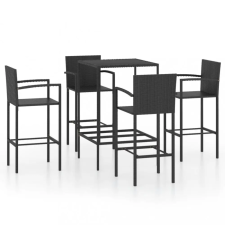  5 részes fekete polyrattan kerti bárszett kerti bútor