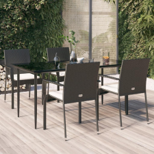 5 részes fekete polyrattan kerti étkezőgarnitúra párnákkal kerti bútor
