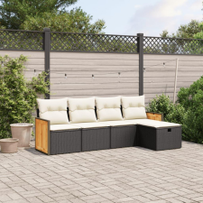 5 részes fekete polyrattan kerti kanapészett párnákkal kerti bútor
