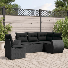 5 részes fekete polyrattan kerti kanapészett párnákkal kerti bútor