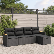 5 részes fekete polyrattan kerti kanapészett párnákkal kerti bútor