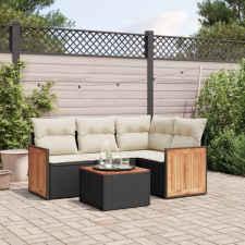 5 részes fekete polyrattan kerti kanapészett párnákkal kerti bútor