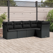5 részes fekete polyrattan kerti kanapészett párnákkal kerti bútor