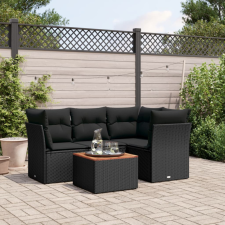  5 részes fekete polyrattan kerti kanapészett párnákkal kerti bútor
