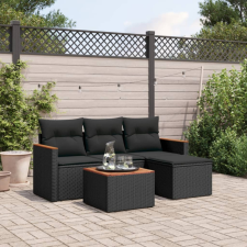  5 részes fekete polyrattan kerti kanapészett párnákkal kerti bútor