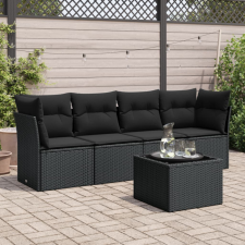 5 részes fekete polyrattan kerti kanapészett párnákkal kerti bútor