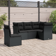  5 részes fekete polyrattan kerti kanapészett párnákkal kerti bútor