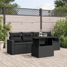  5 részes fekete polyrattan kerti kanapészett párnákkal kerti bútor