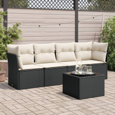  5 részes fekete polyrattan kerti kanapészett párnákkal kerti bútor
