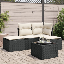  5 részes fekete polyrattan kerti kanapészett párnákkal kerti bútor