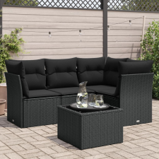 5 részes fekete polyrattan kerti kanapészett párnákkal kerti bútor