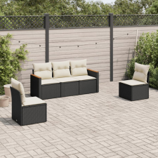 5 részes fekete polyrattan kerti kanapészett párnákkal kerti bútor