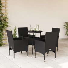  5 részes fekete polyrattan/üveg kerti étkezőgarnitúra párnákkal kerti bútor