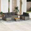  5 részes szürke polyrattan akácfa kerti ülőgarnitúra párnákkal
