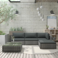 5-részes szürke polyrattan kerti bútorszett párnákkal kerti bútor