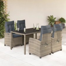  5 részes szürke polyrattan kerti étkezőgarnitúra párnával kerti bútor