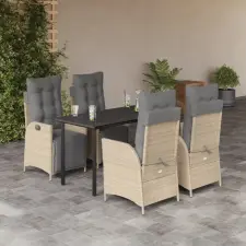  5 részes vegyes bézs polyrattan kerti étkezőgarnitúra párnákkal kerti bútor