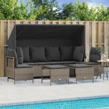  5 részes világosszürke polyrattan kerti ülőgarnitúra párnákkal kerti bútor