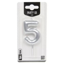  5-s szám gyertya EZÜST 6 cm party kellék