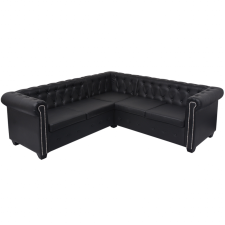 5 személyes fekete Chesterfield műbőr kanapé bútor