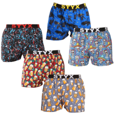  5PACK férfi bő szárú boxeralsók Styx art sportos gumipánt többszínű (5B1379456) XL