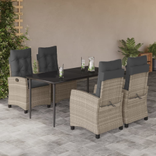  5részes világosszürke polyrattan kerti étkezőgarnitúra párnával kerti bútor