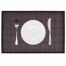  6 db bambusz alátét 30 x 45 cm sötétbarna tányér és evőeszköz
