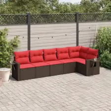  6 db barna polyrattan kerti kanapégarnitúra párnákkal kerti bútor