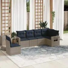  6 db szürke polyrattan kerti kanapégarnitúra párnákkal kerti bútor