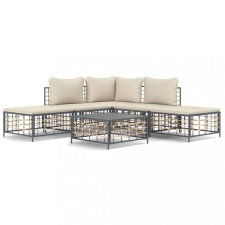  6-részes antracitszürke polyrattan kerti ülőgarnitúra párnákkal kerti bútor