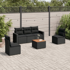 6 részes fekete polyrattan kerti ülőgarnitúra párnákkal kerti bútor