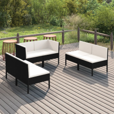 6 részes fekete polyrattan kerti ülőgarnitúra párnákkal kerti bútor