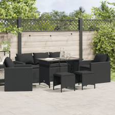  6 részes fekete polyrattan kerti ülőgarnitúra párnákkal kerti bútor