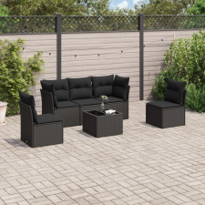 6 részes fekete polyrattan kerti ülőgarnitúra párnákkal kerti bútor