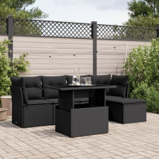  6 részes fekete polyrattan kerti ülőgarnitúra párnákkal kerti bútor