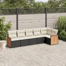  6 részes fekete polyrattan kerti ülőgarnitúra párnákkal kerti bútor