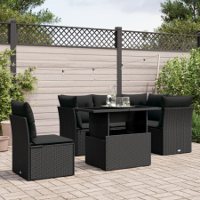  6 részes fekete polyrattan kerti ülőgarnitúra párnákkal kerti bútor