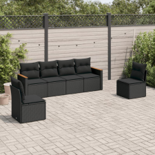 6 részes fekete polyrattan kerti ülőgarnitúra párnákkal kerti bútor