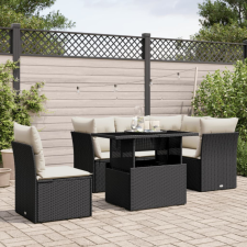  6 részes fekete polyrattan kerti ülőgarnitúra párnákkal kerti bútor