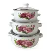  6 részes retro edénykészlet - hagyományos zománcozott lábasok átlátszó fedővel és festett rózsa mintával (BBA)